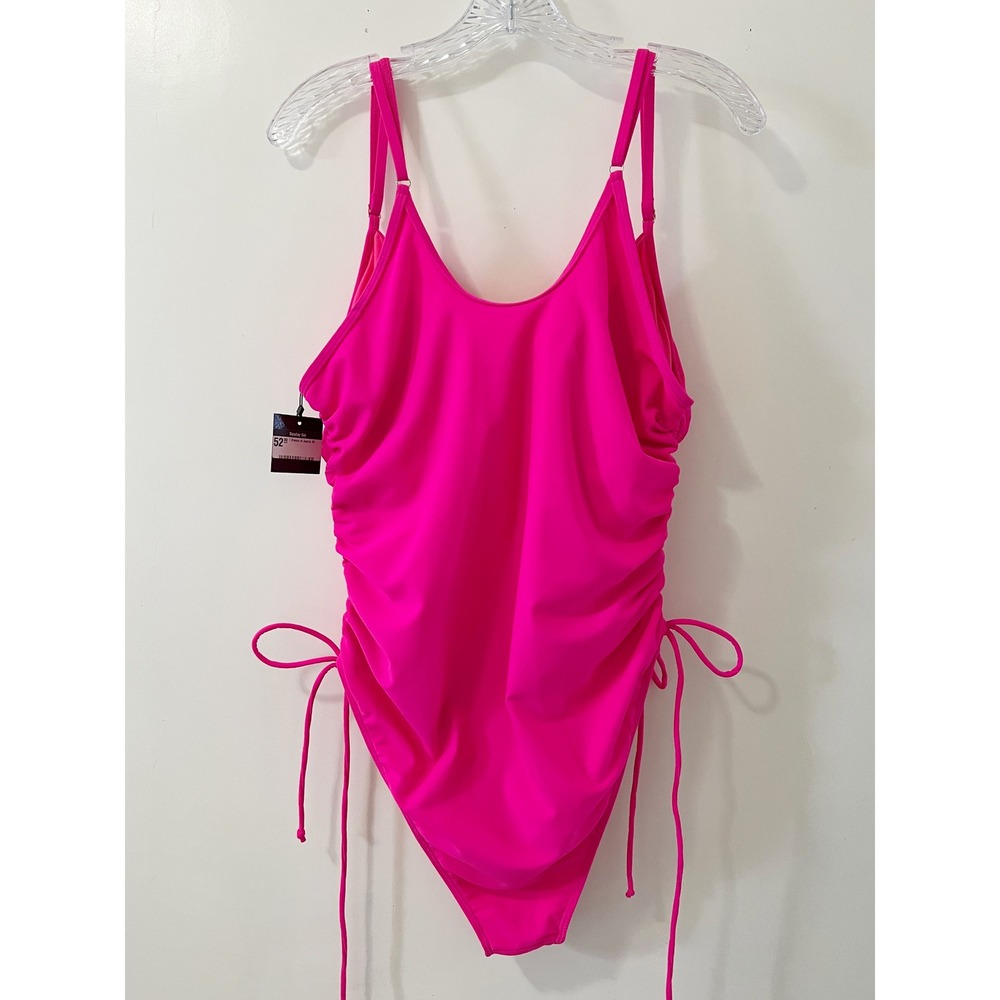 Sunday Sol I Dream of Jeanie Ruched Tie One-Piece Swimsuit Hot Pink 3X NWT - Picture 6 of 6